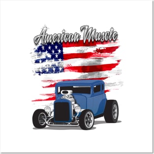 Blue 1932 Chevy 5 Window Coupe Hot Rod American Muscle Print Posters and Art